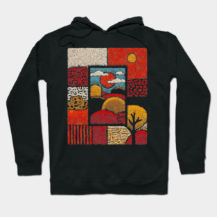 Abstract Mosaic Landscape | A Stippled Folk Art Quilt Hoodie