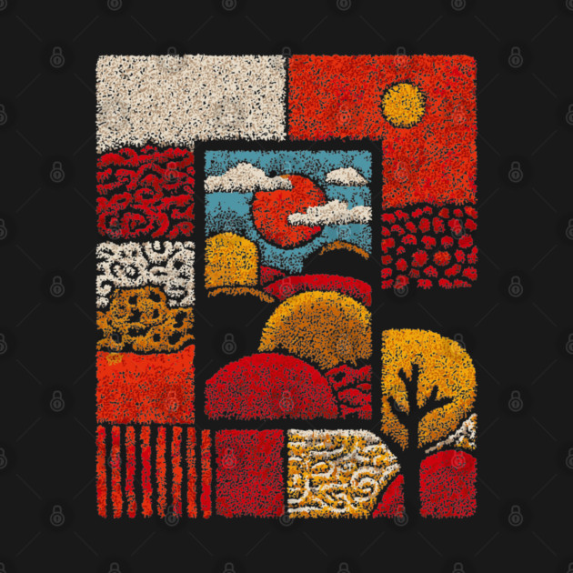 Abstract Mosaic Landscape | A Stippled Folk Art Quilt by TuncGK