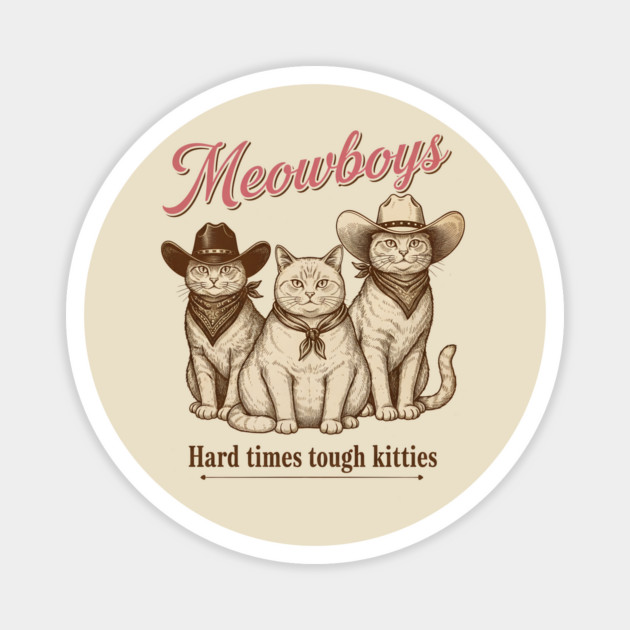 Meowboys Western Cat Cowboys - Hard Times Call for Tough Kitties Vintage Cowboy Cat Meowboys Magnet by ArtistTee ⭐⭐⭐⭐⭐