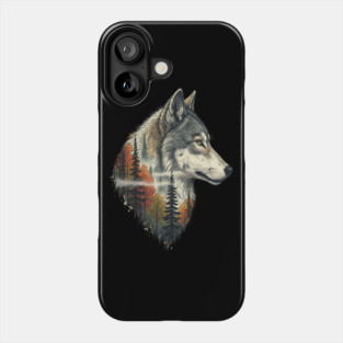 Wolf Double Exposure Autumn Forest Art Phone Case