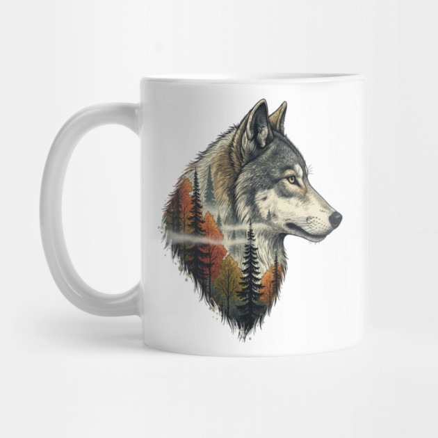 Wolf Double Exposure Autumn Forest Art by BirdsnStuff