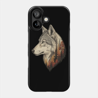 Wolf Double Exposure Autumn Forest Art Phone Case