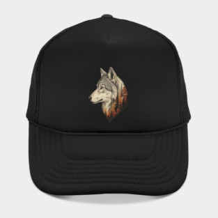 Wolf Double Exposure Autumn Forest Art Hat