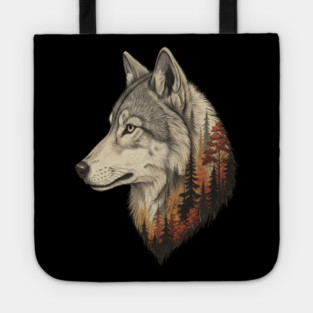 Wolf Double Exposure Autumn Forest Art Tote