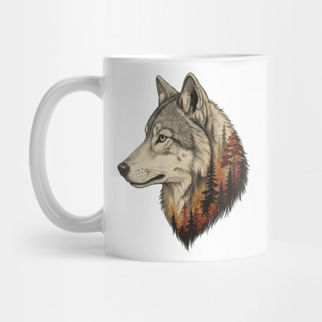 Wolf Double Exposure Autumn Forest Art by BirdsnStuff