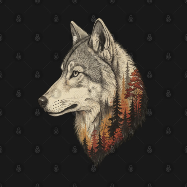 Wolf Double Exposure Autumn Forest Art by BirdsnStuff