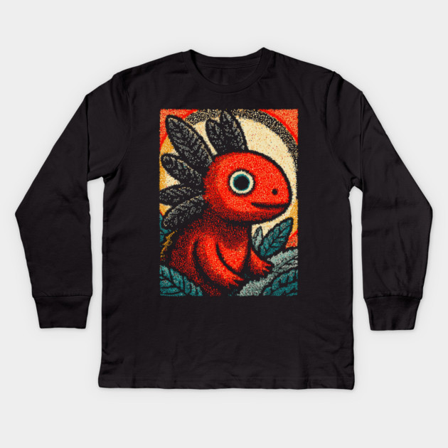 Mythical Red Axolotl | The Fire Elemental Spirit Kids Long Sleeve T-Shirt by TuncGK