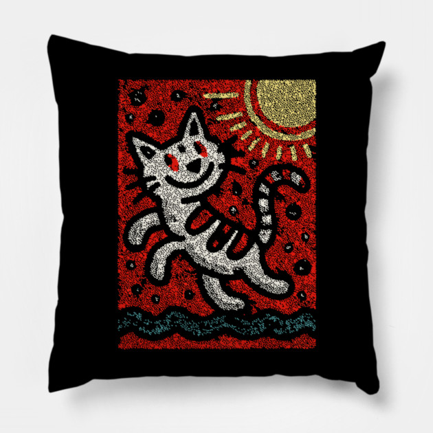 Prankster Cat | The Mischievous Sun Worshipper Pillow by TuncGK