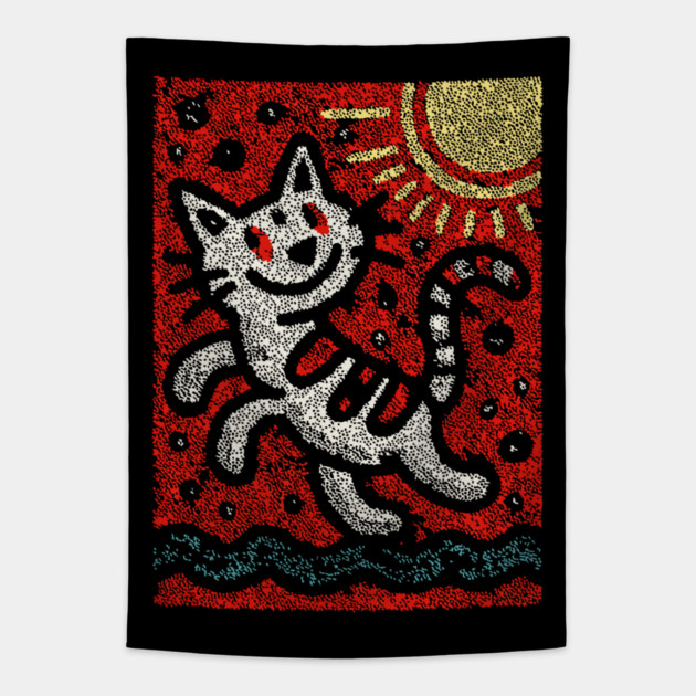 Prankster Cat | The Mischievous Sun Worshipper Tapestry by TuncGK