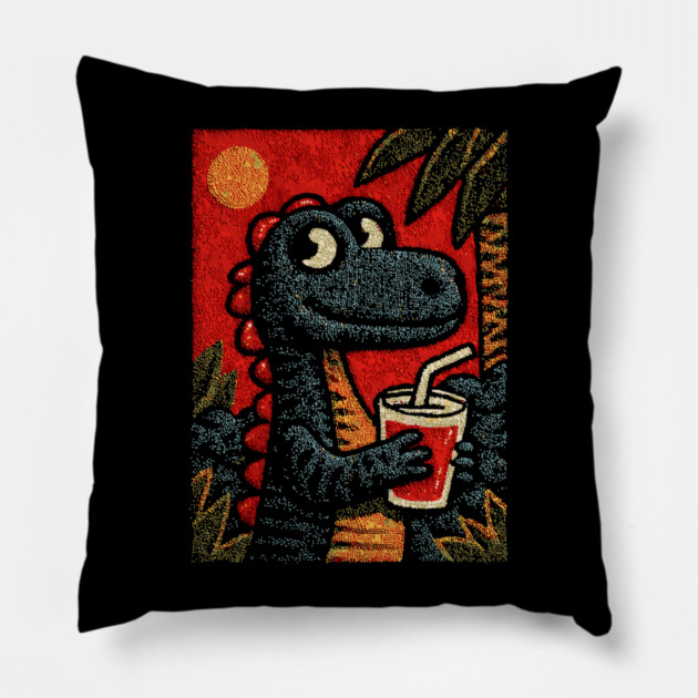 Tropical T-Rex | The Prehistoric Vacationer Pillow by TuncGK
