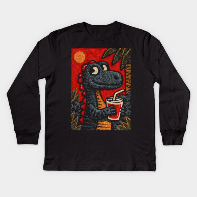 Tropical T-Rex | The Prehistoric Vacationer Kids Long Sleeve T-Shirt by TuncGK