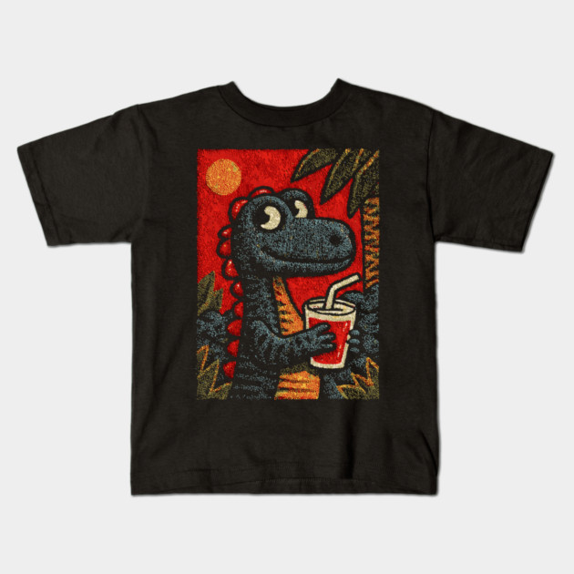 Tropical T-Rex | The Prehistoric Vacationer Kids T-Shirt by TuncGK