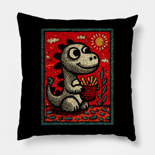Dinosaur Snack Time | The French Fry Fanatic Pillow by TuncGK