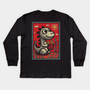Dinosaur Snack Time | The French Fry Fanatic Kids Long Sleeve T-Shirt