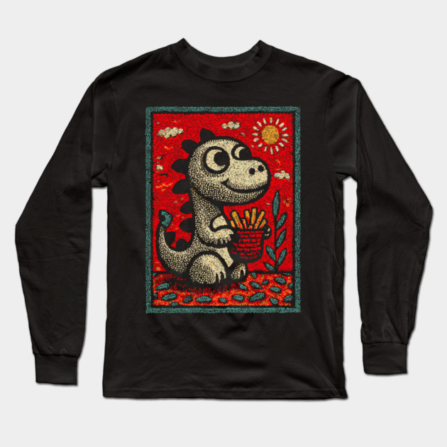 Dinosaur Snack Time | The French Fry Fanatic Long Sleeve T-Shirt by TuncGK