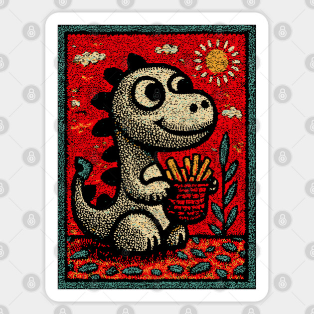Dinosaur Snack Time | The French Fry Fanatic Sticker by TuncGK