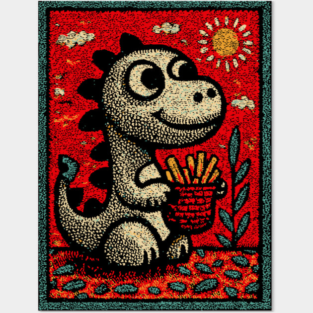 Dinosaur Snack Time | The French Fry Fanatic Wall Art by TuncGK