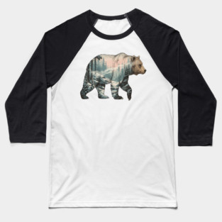 Grizzly Bear Double Exposure Snowy Winter Landscape Baseball T-Shirt