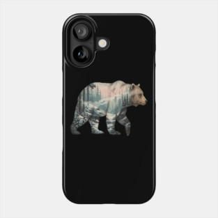Grizzly Bear Double Exposure Snowy Winter Landscape Phone Case