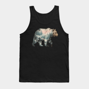 Grizzly Bear Double Exposure Snowy Winter Landscape Tank Top