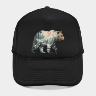Grizzly Bear Double Exposure Snowy Winter Landscape Hat