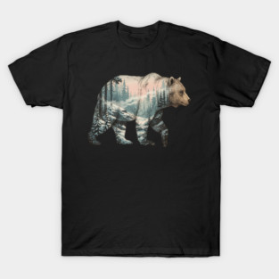 Grizzly Bear Double Exposure Snowy Winter Landscape T-Shirt