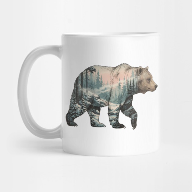 Grizzly Bear Double Exposure Snowy Winter Landscape by BirdsnStuff