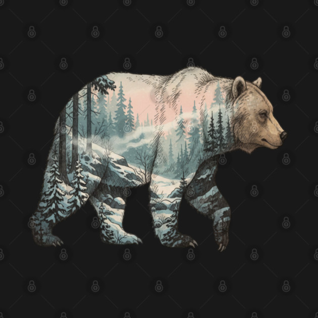Grizzly Bear Double Exposure Snowy Winter Landscape by BirdsnStuff