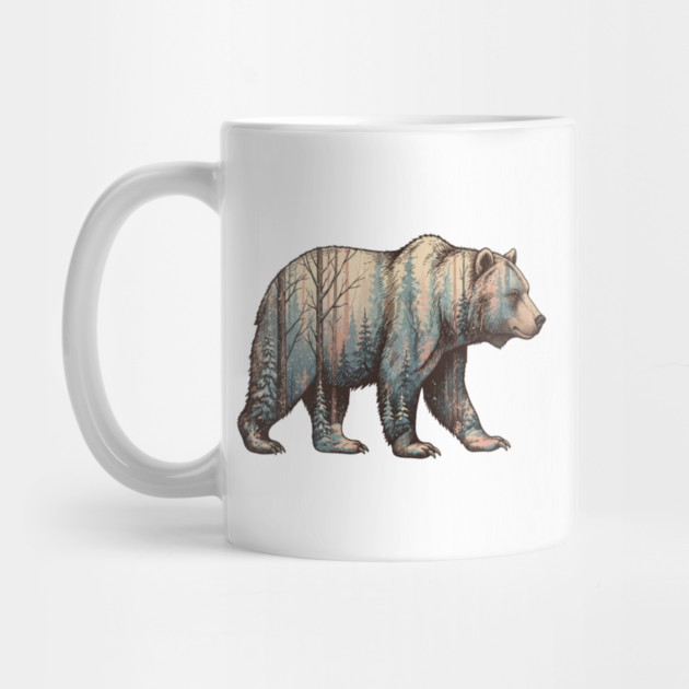 Grizzly Bear Double Exposure Winter Forest Woods Graphic by BirdsnStuff