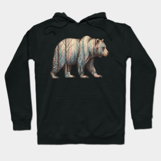 Grizzly Bear Double Exposure Winter Forest Woods Graphic Hoodie