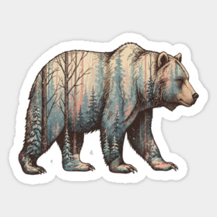 Grizzly Bear Double Exposure Winter Forest Woods Graphic Magnet