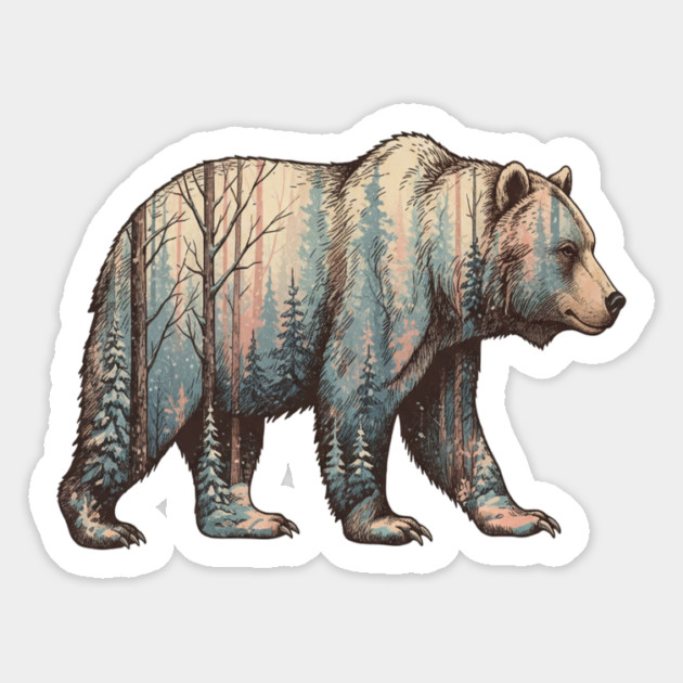 Grizzly Bear Double Exposure Winter Forest Woods Graphic Magnet by BirdsnStuff