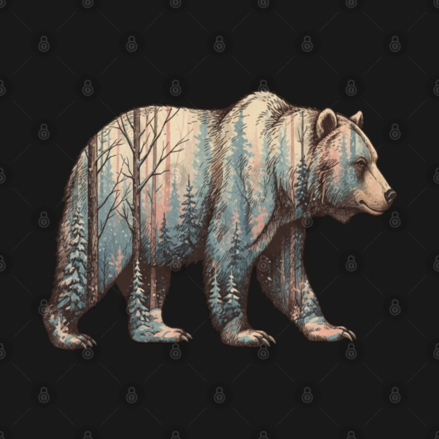 Grizzly Bear Double Exposure Winter Forest Woods Graphic by BirdsnStuff