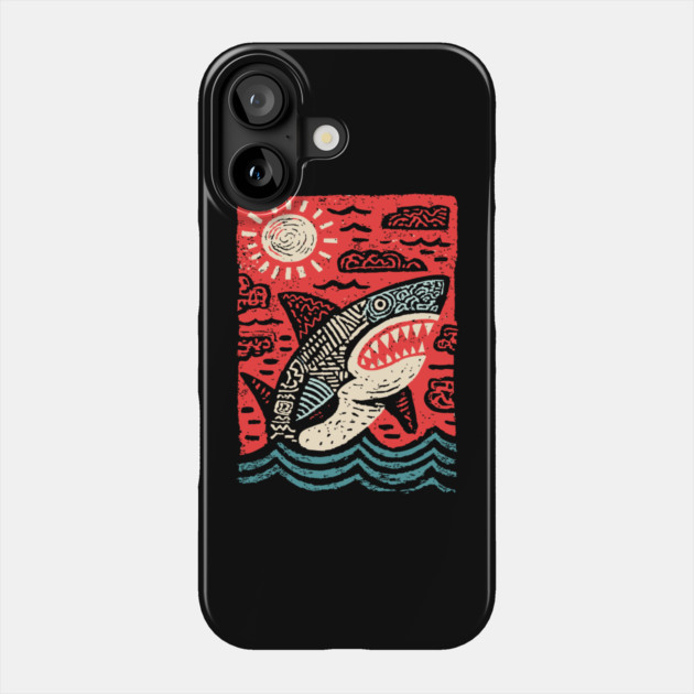 Primal Shark | The Apex Predator Linocut Phone Case by TuncGK