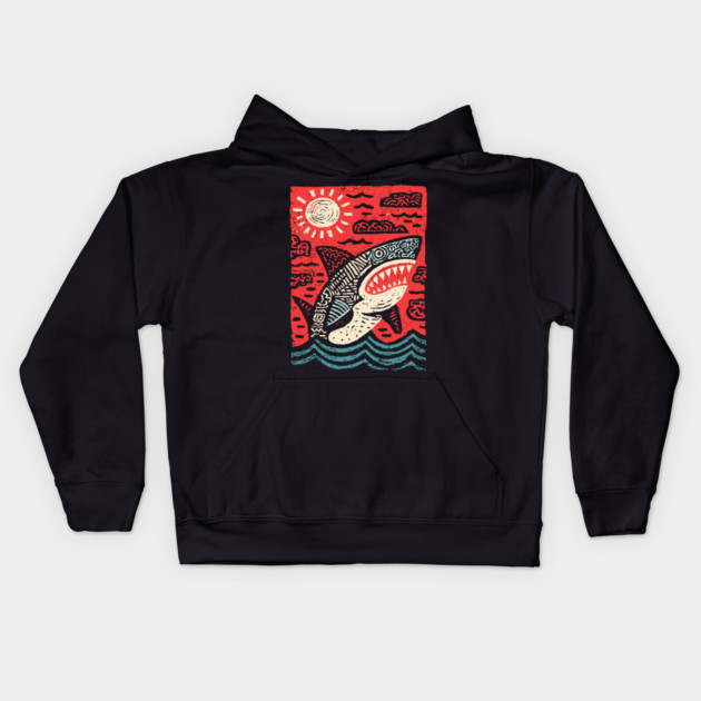 Primal Shark | The Apex Predator Linocut Kids Hoodie by TuncGK