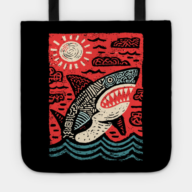 Primal Shark | The Apex Predator Linocut Tote by TuncGK