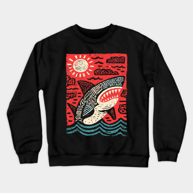 Primal Shark | The Apex Predator Linocut Crewneck Sweatshirt by TuncGK