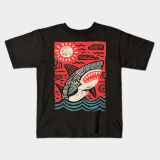 Primal Shark | The Apex Predator Linocut Kids T-Shirt