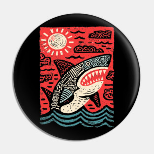 Primal Shark | The Apex Predator Linocut Pin