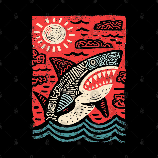 Primal Shark | The Apex Predator Linocut by TuncGK