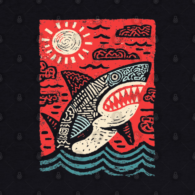 Primal Shark | The Apex Predator Linocut by TuncGK