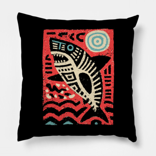 Tribal Shark Glyph | The Ancient Sea Guardian Pillow by TuncGK