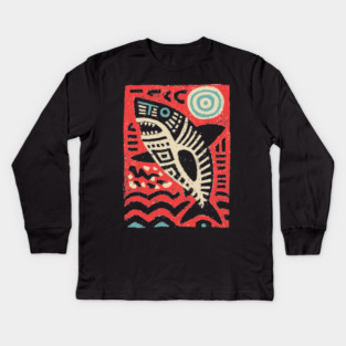 Tribal Shark Glyph | The Ancient Sea Guardian Kids Long Sleeve T-Shirt