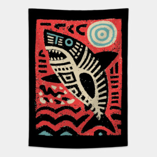 Tribal Shark Glyph | The Ancient Sea Guardian Tapestry