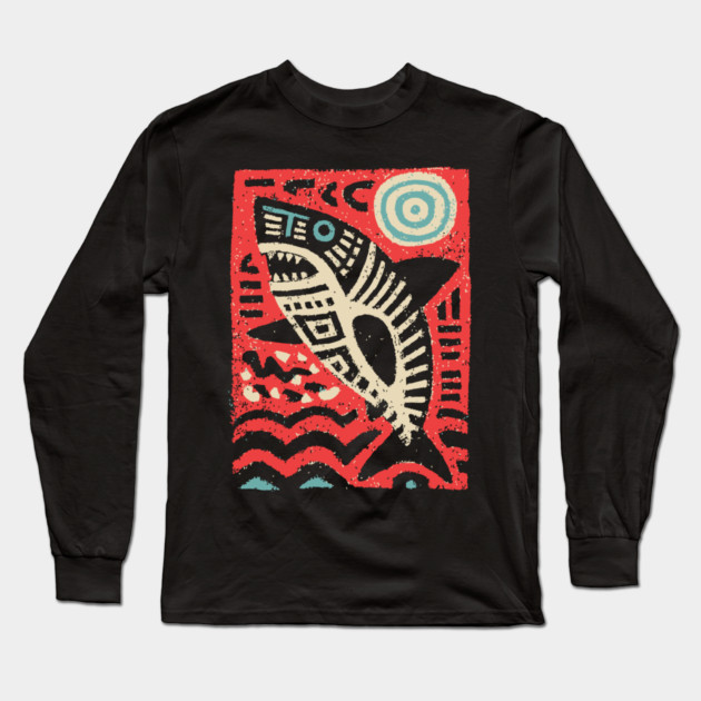 Tribal Shark Glyph | The Ancient Sea Guardian Long Sleeve T-Shirt by TuncGK
