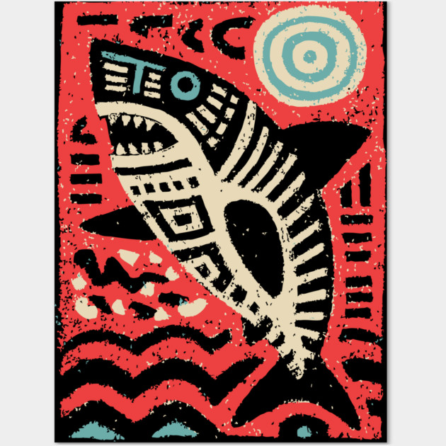 Tribal Shark Glyph | The Ancient Sea Guardian Wall Art by TuncGK