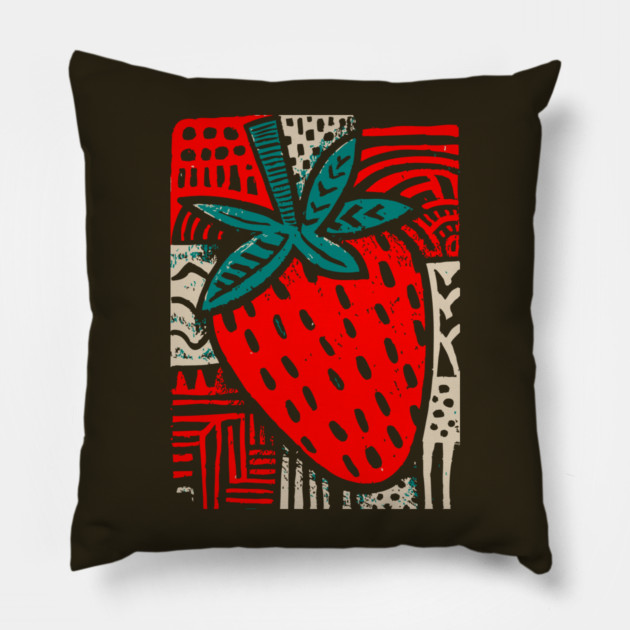 Abstract Strawberry | The Bold Pop Art Fruit Pillow by TuncGK