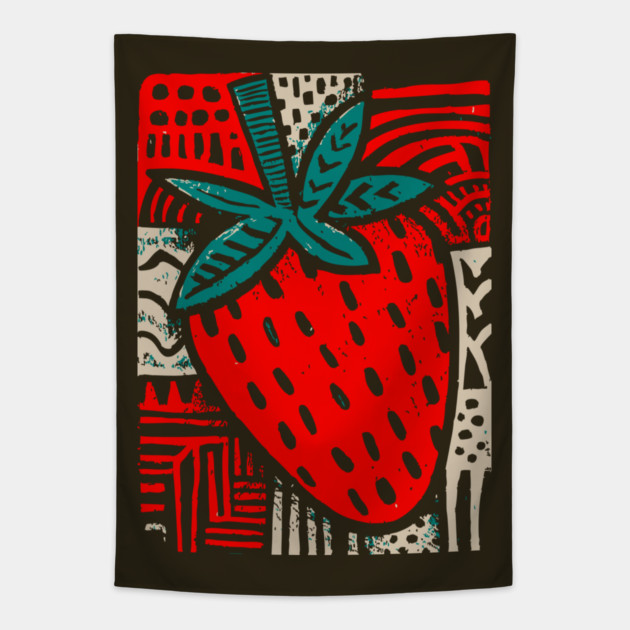 Abstract Strawberry | The Bold Pop Art Fruit Tapestry by TuncGK