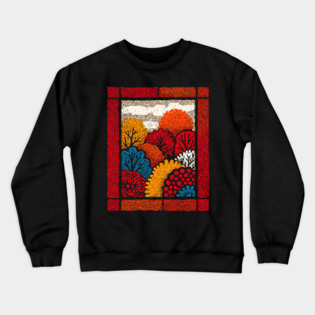 Autumn Forest Tapestry | The Embroidered Woods Crewneck Sweatshirt by TuncGK