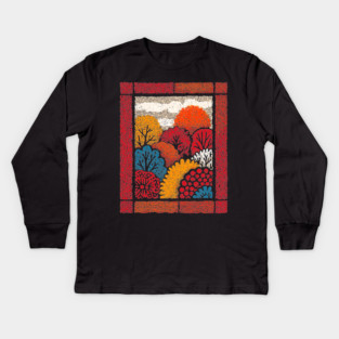 Autumn Forest Tapestry | The Embroidered Woods Kids Long Sleeve T-Shirt